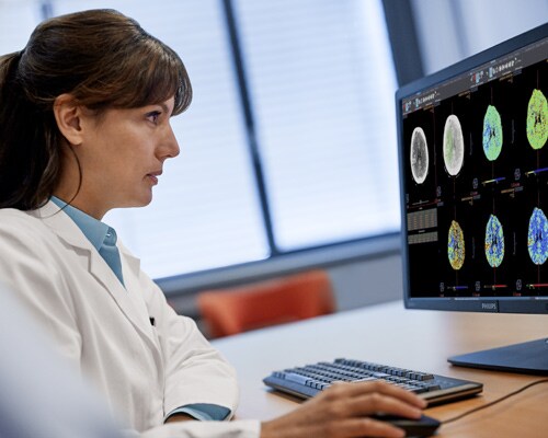 Female doctor looking at images