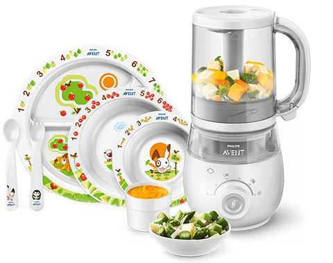 Produits pour les repas des jeunes enfants : robots cuiseurs-mixeurs et vaisselle pour bébés Philips Avent