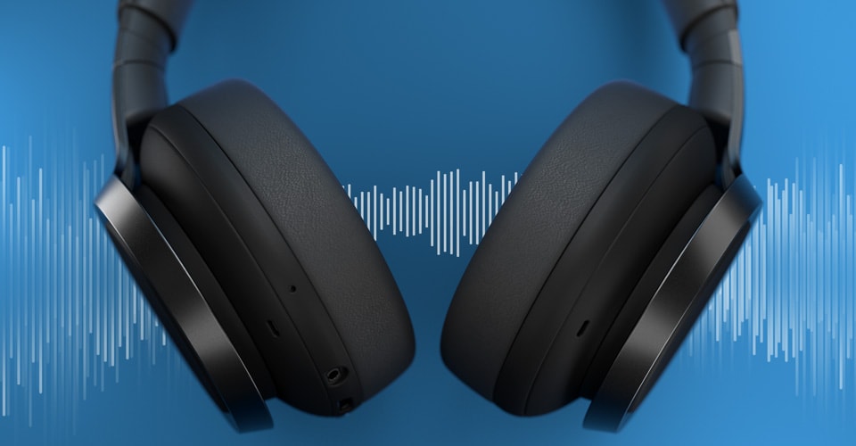 Casque antibruit avec fond d'ondes sonores.