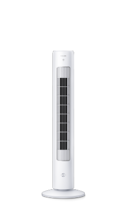 Un grand ventilateur colonne blanc Philips série 5000 avec un bouton d'aromathérapie en façade.