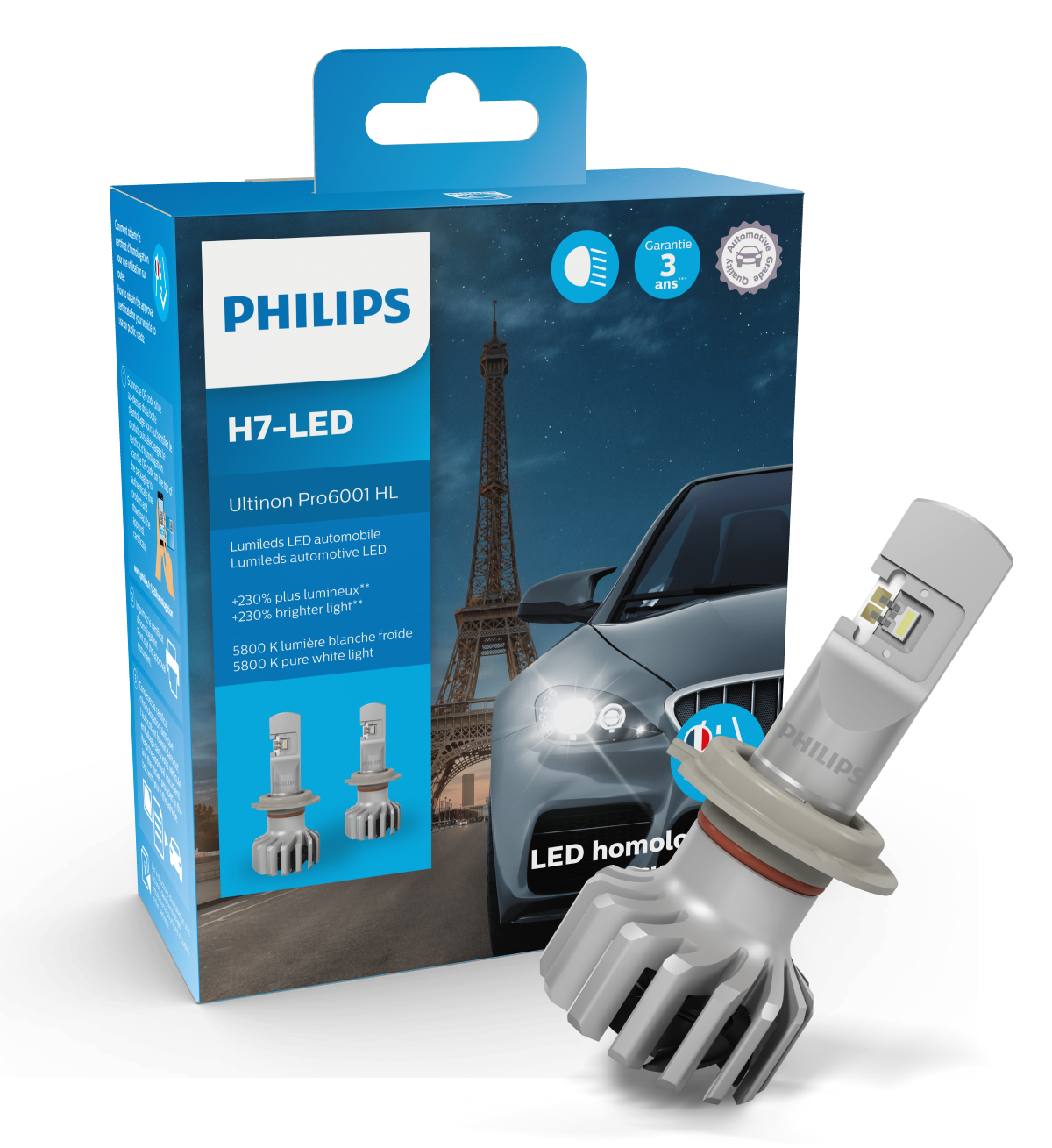 Ampoule moto H4 LED Homologuée - Philips Ultinon Pro6000 +230%