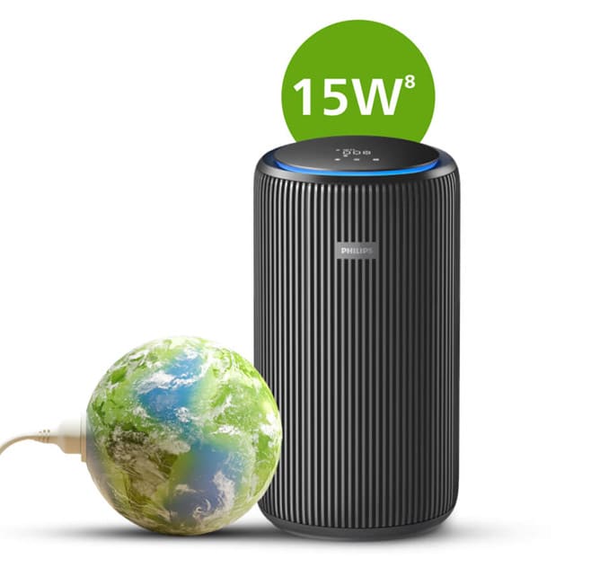 Purificateur d'air Philips avec cordon branché sur un globe