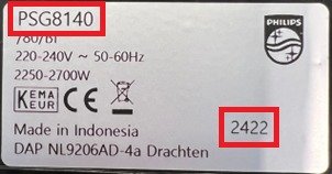 Plaque du produit PSG8140 portant le numéro de code 2422