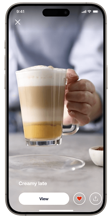 Smartphone avec écran HomeID affichant une recette de café